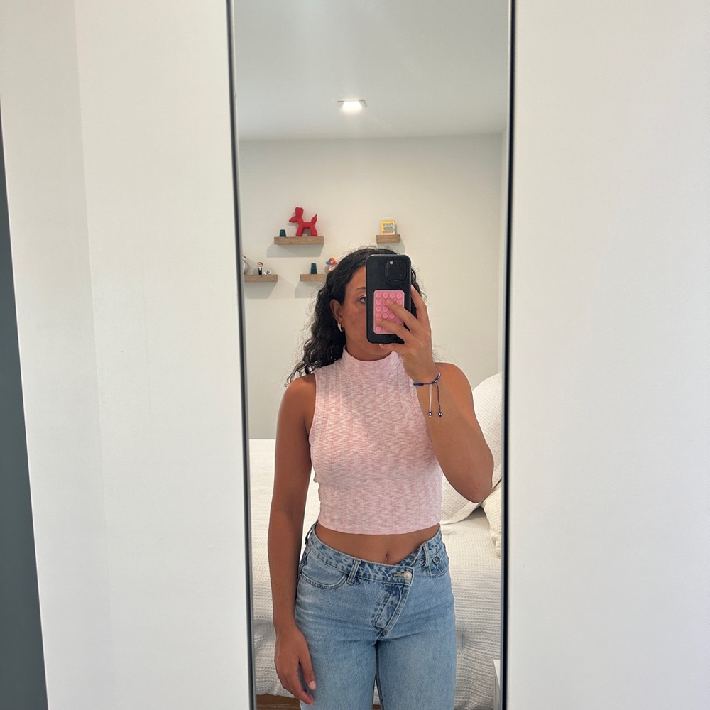 Pink mock neck tee